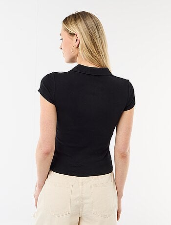 Polo de punto canalé de manga corta