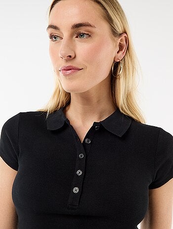 Polo de punto canalé de manga corta