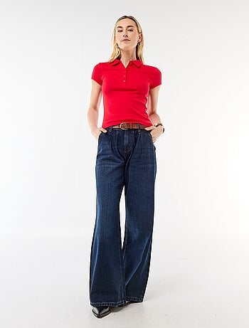 Polo de punto canalé de manga corta