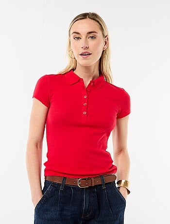 Polo de punto canalé de manga corta