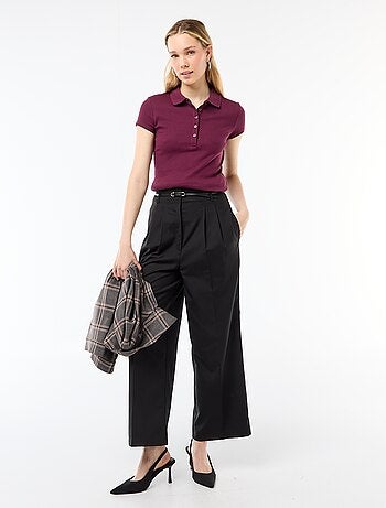 Polo de punto canalé de manga corta