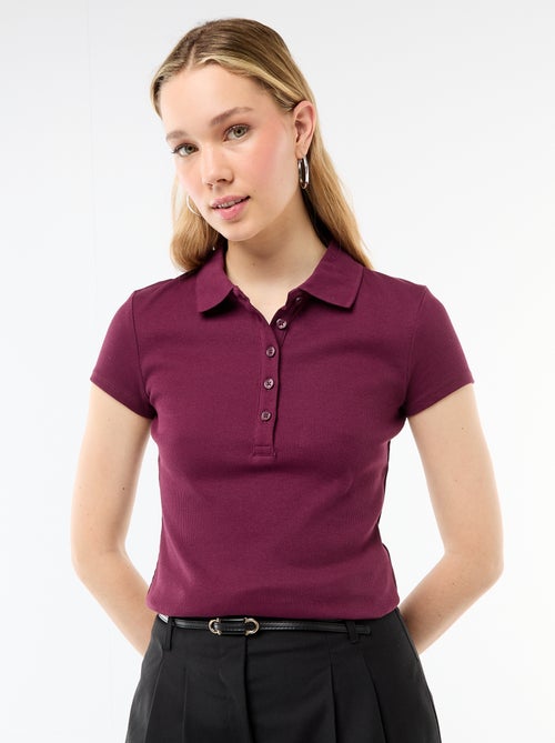 Polo de punto canalé de manga corta - Kiabi