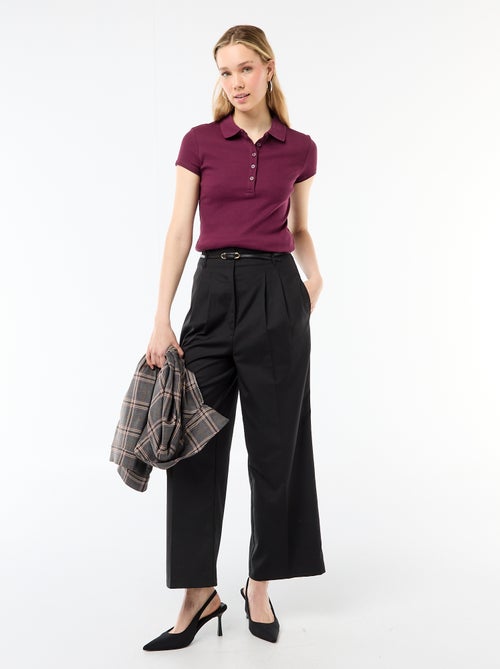 Polo de punto canalé de manga corta - Kiabi