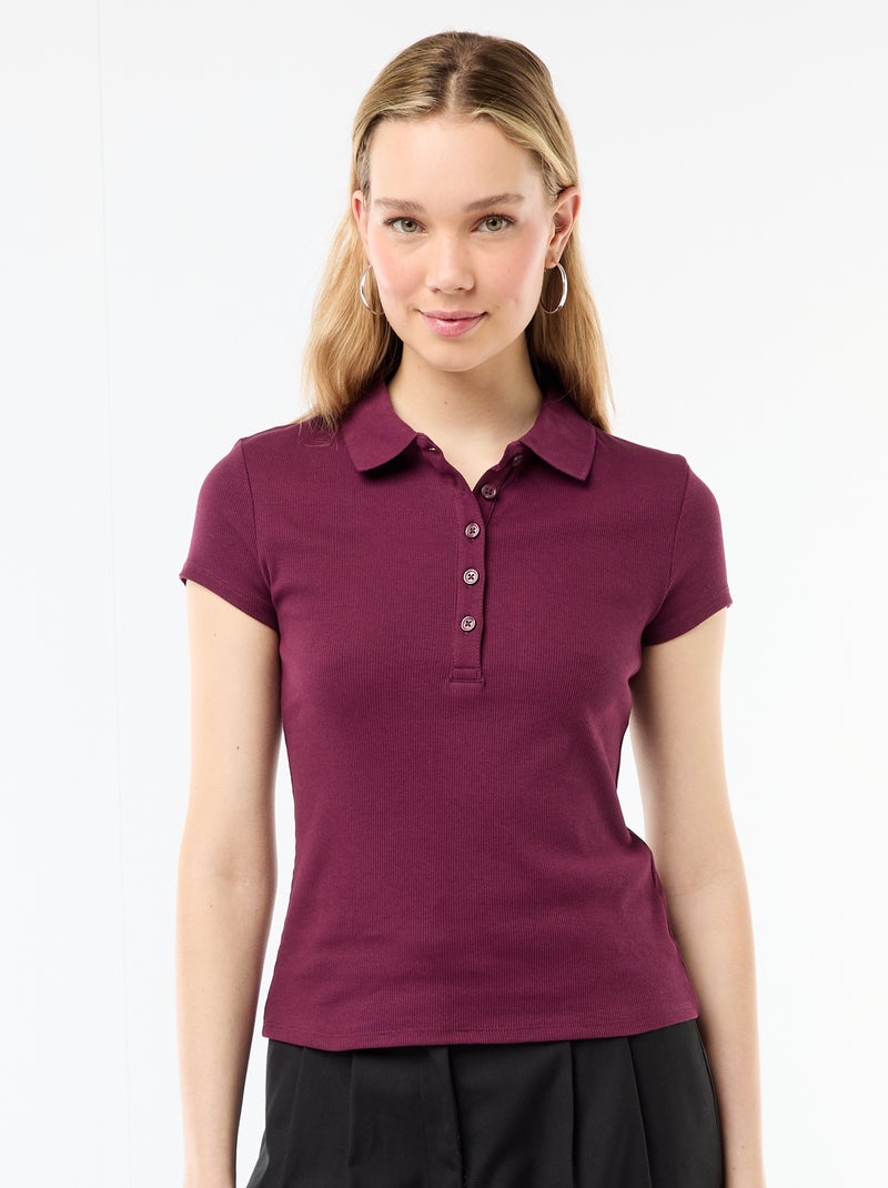 Polo de punto canalé de manga corta Rosa - Kiabi