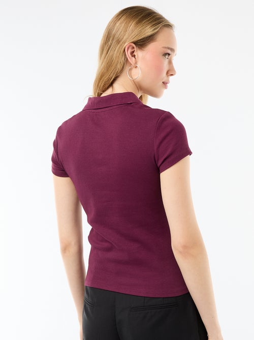 Polo de punto canalé de manga corta - Kiabi