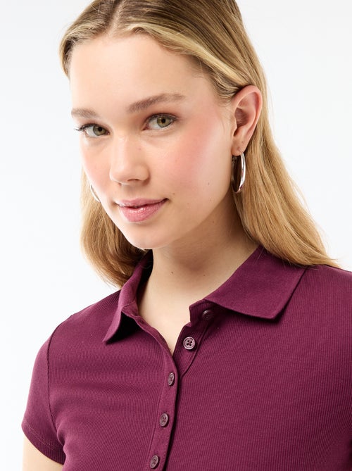 Polo de punto canalé de manga corta - Kiabi