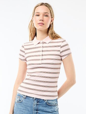 Polo de punto canalé de manga corta