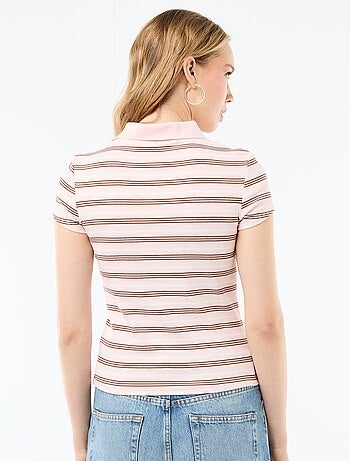 Polo de punto canalé de manga corta