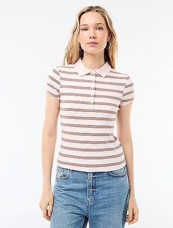 Polo de punto canalé de manga corta