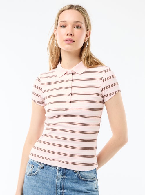 Polo de punto canalé de manga corta - Kiabi