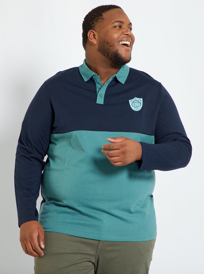Polo de punto colorblock verde gris - Kiabi