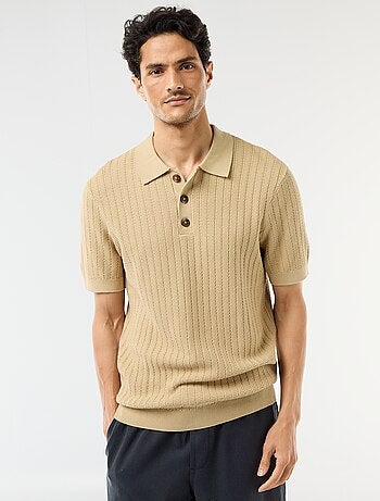 Polo de punto con efecto tricot