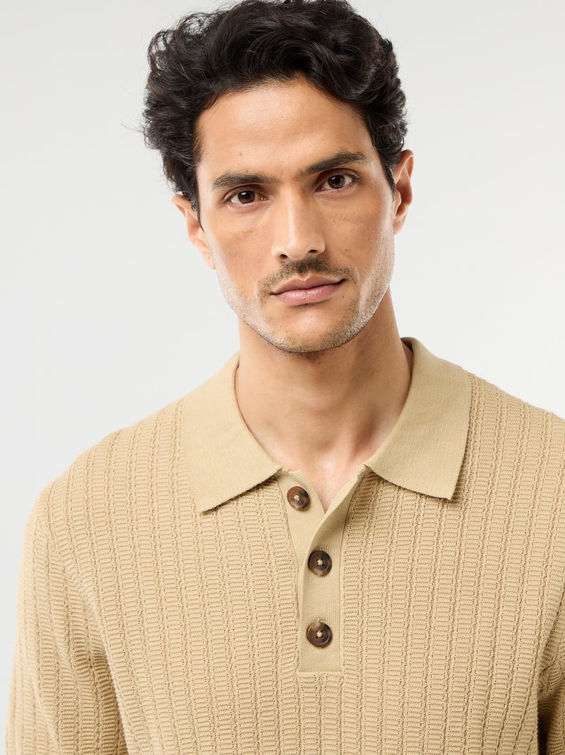 Polo de punto con efecto tricot Beige - Kiabi