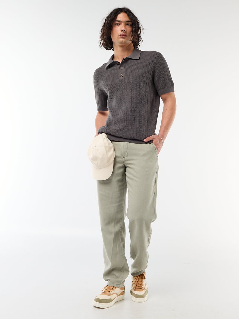 Polo de punto con efecto tricot Gris - Kiabi