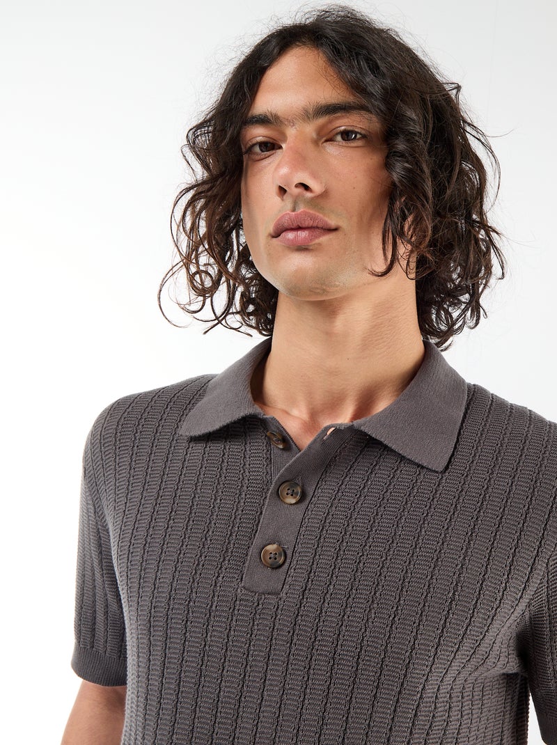 Polo de punto con efecto tricot Gris - Kiabi