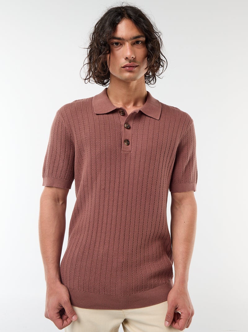 Polo de punto con efecto tricot Marron - Kiabi
