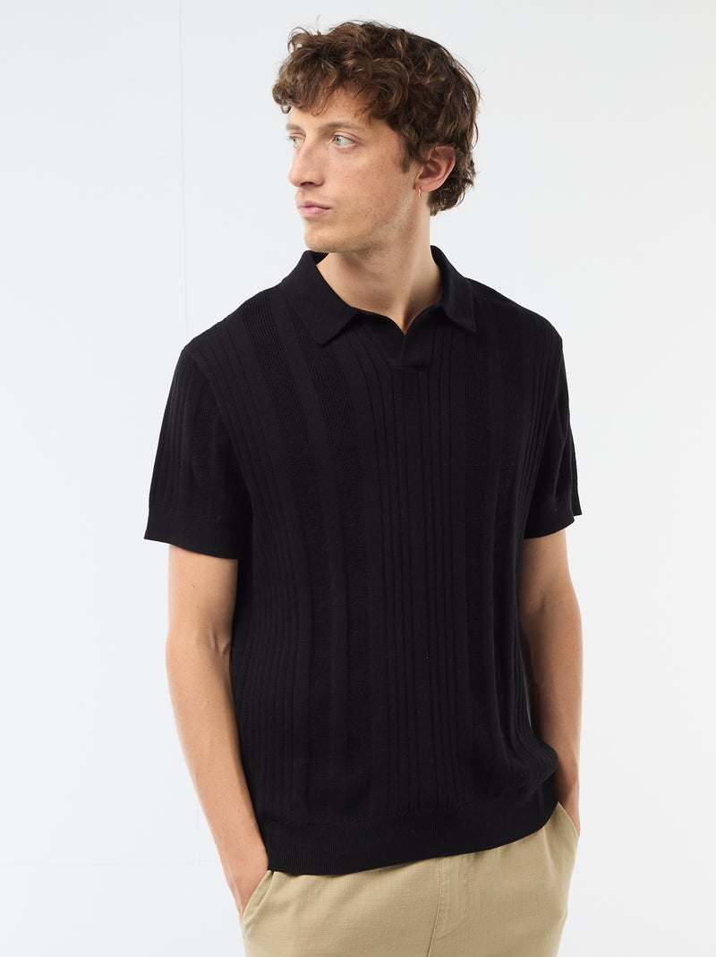 Polo de punto con efecto tricot Negro - Kiabi