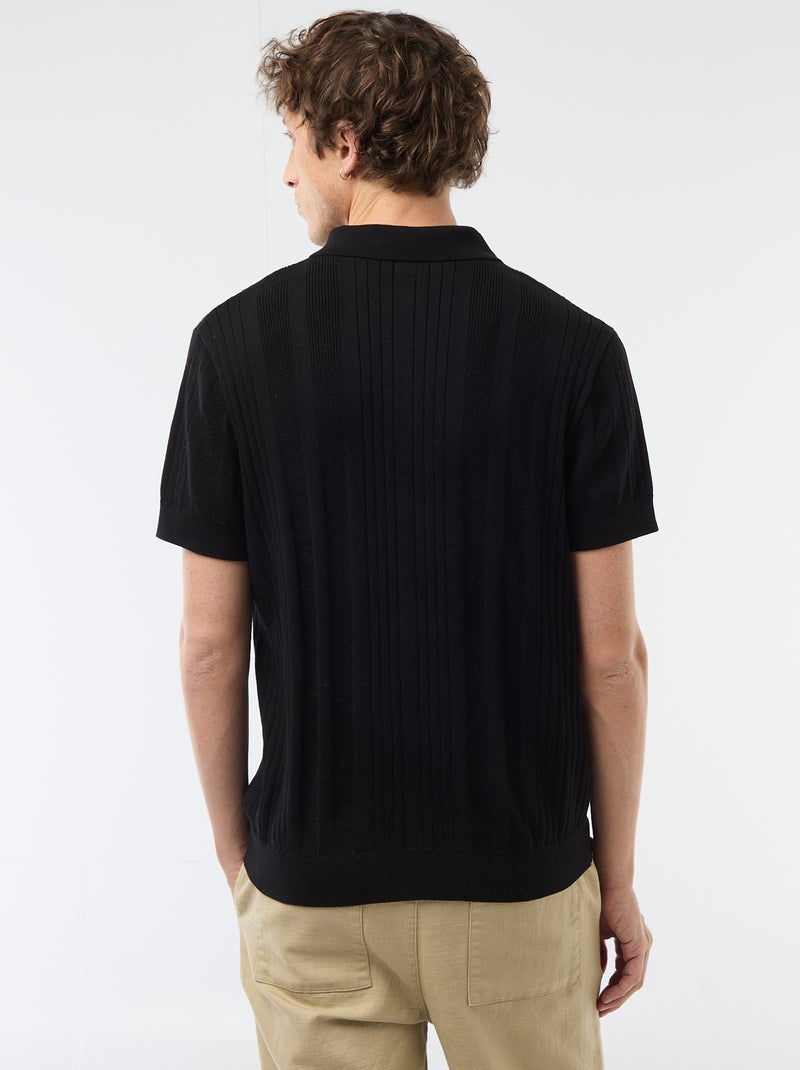 Polo de punto con efecto tricot Negro - Kiabi