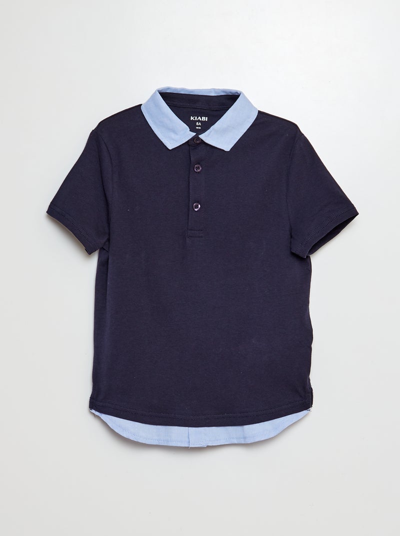 Polo de punto de manga corta efecto 2 en 1 AZUL - Kiabi