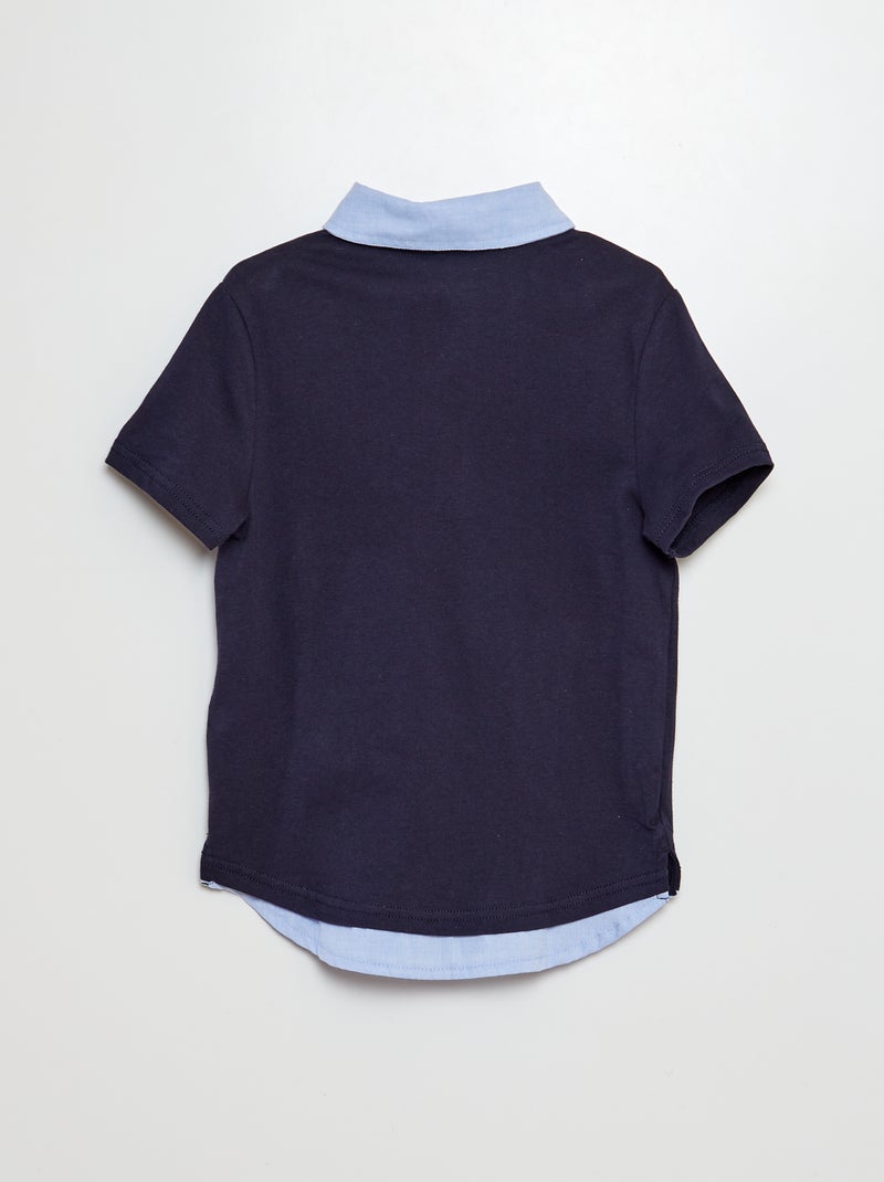 Polo de punto de manga corta efecto 2 en 1 AZUL - Kiabi