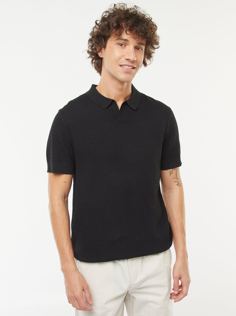 Polo de punto de manga corta negro - Kiabi