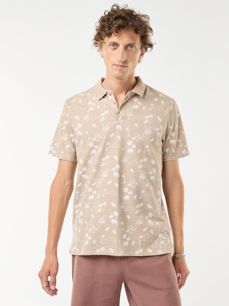 Polo de punto de piqué con motivo all over Beige - Kiabi
