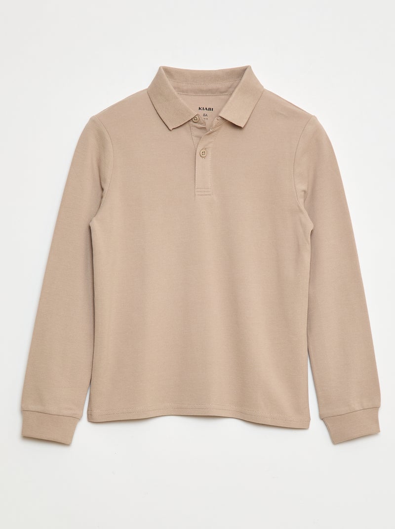 Polo de punto de piqué de manga larga beige - Kiabi