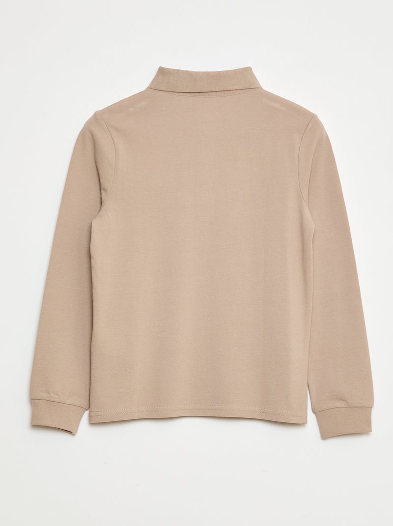Polo de punto de piqué de manga larga beige - Kiabi