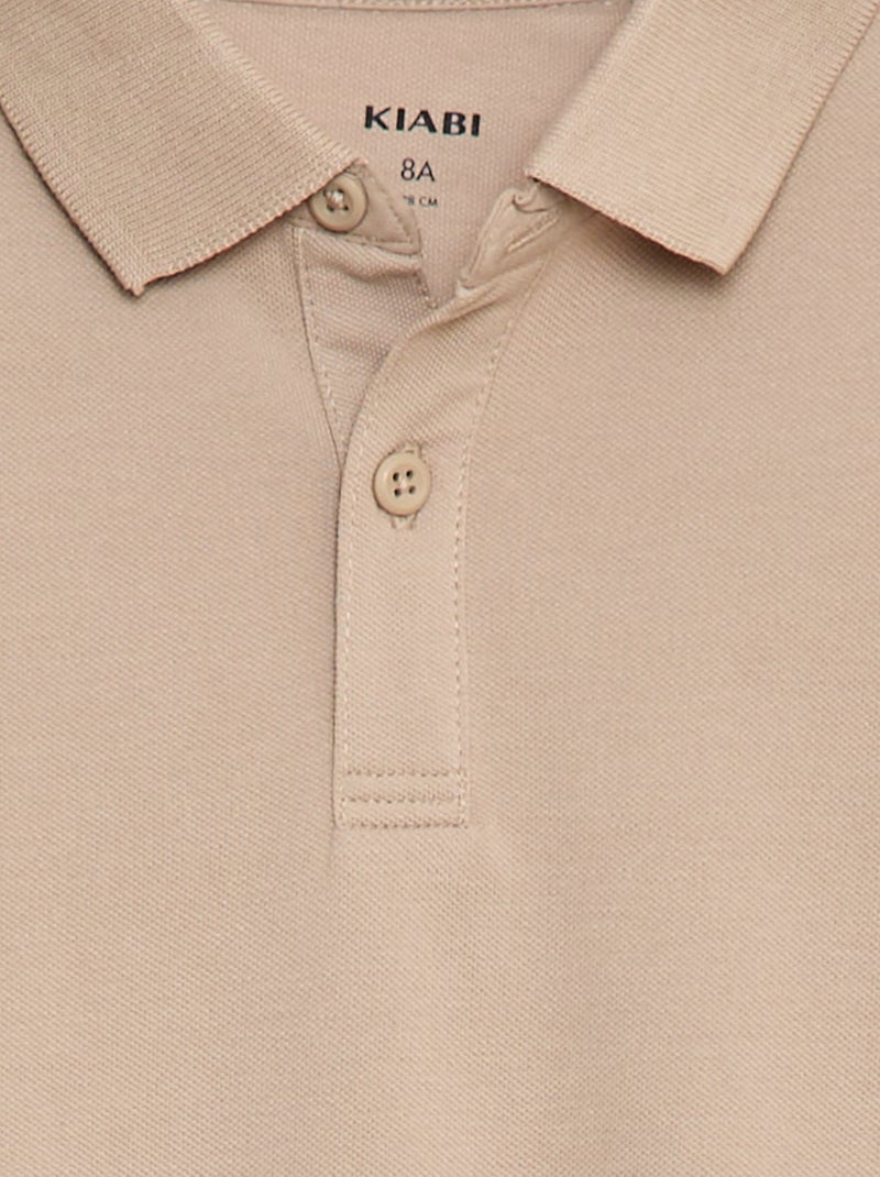 Polo de punto de piqué de manga larga beige - Kiabi