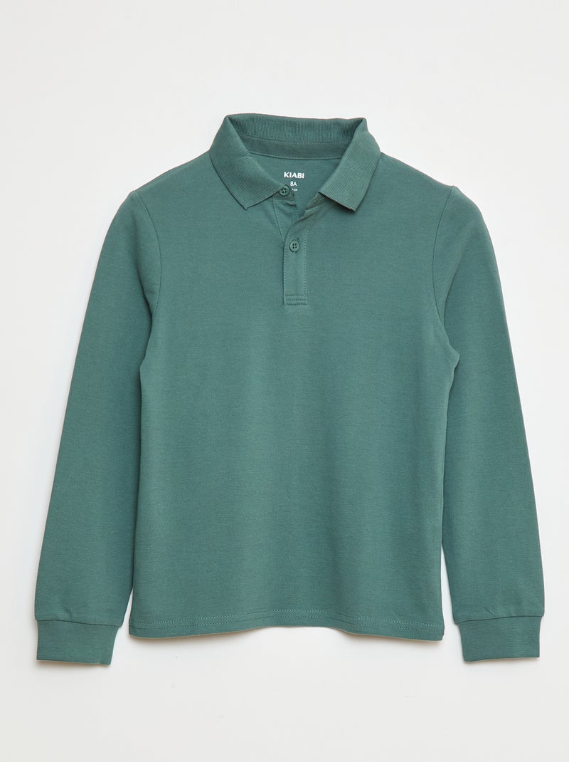 Polo de punto de piqué de manga larga Verde - Kiabi