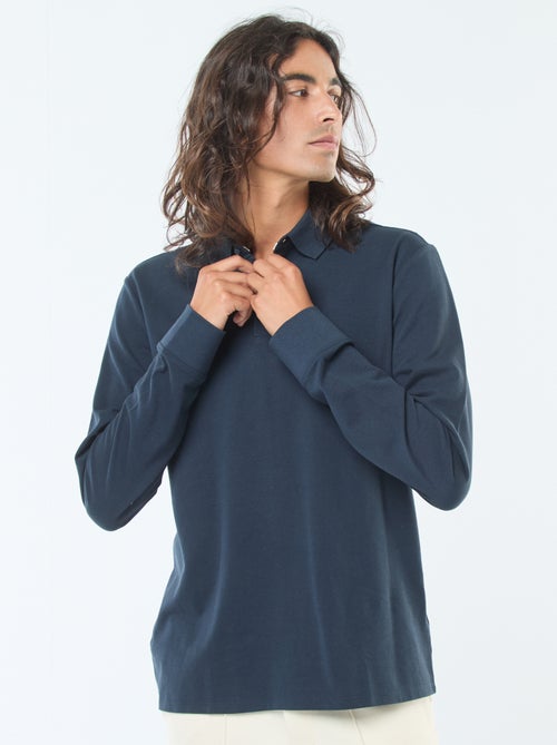 Polo de punto de piqué liso de manga larga - Kiabi