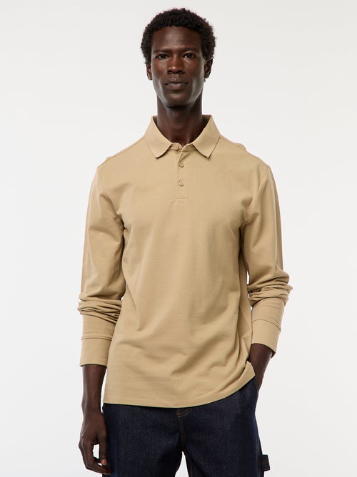 Polo de punto de piqué liso de manga larga - Kiabi
