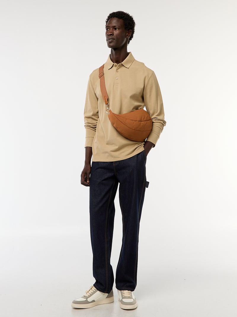 Polo de punto de piqué liso de manga larga Beige - Kiabi