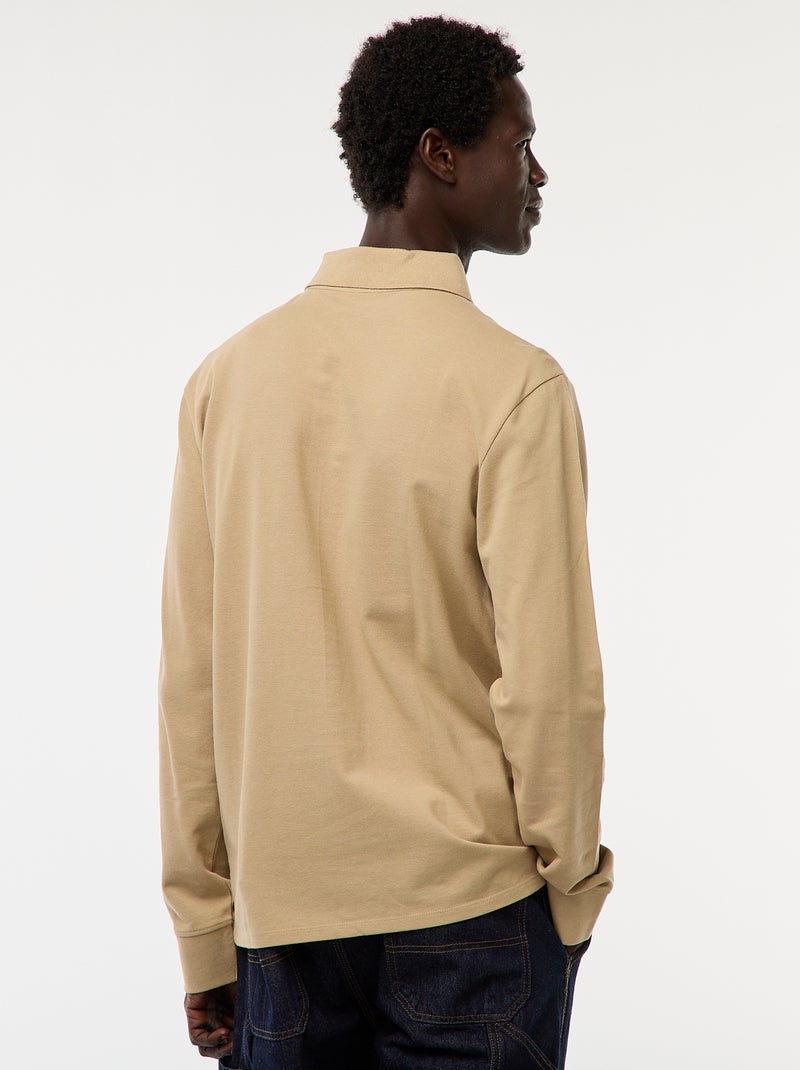 Polo de punto de piqué liso de manga larga Beige - Kiabi