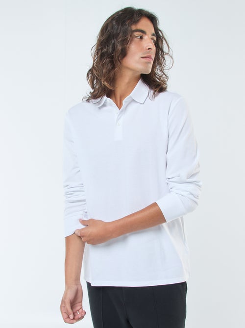 Polo de punto de piqué liso de manga larga - Kiabi