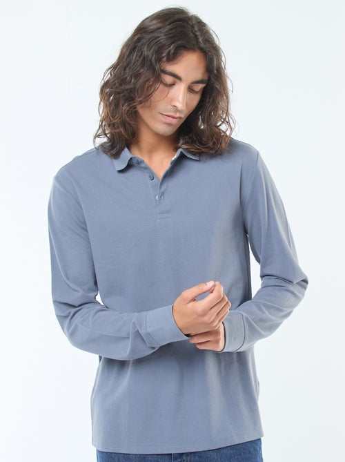 Polo de punto de piqué liso de manga larga - Kiabi