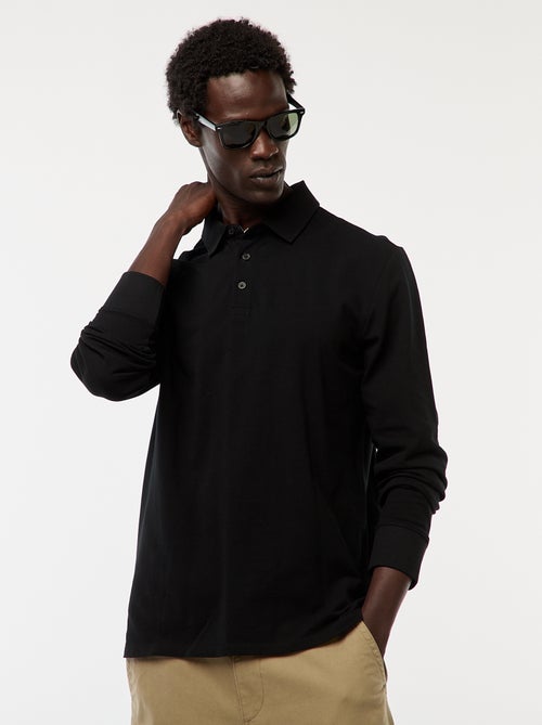 Polo de punto de piqué liso de manga larga - Kiabi