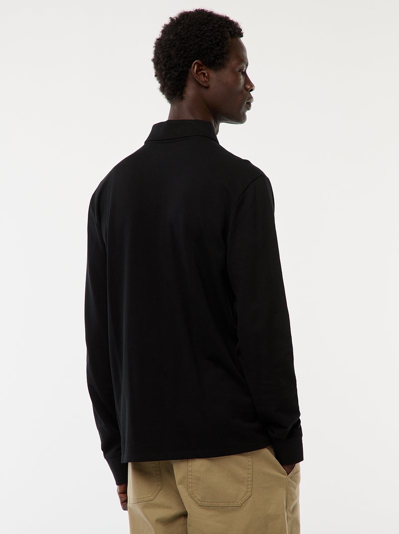 Polo de punto de piqué liso de manga larga negro - Kiabi