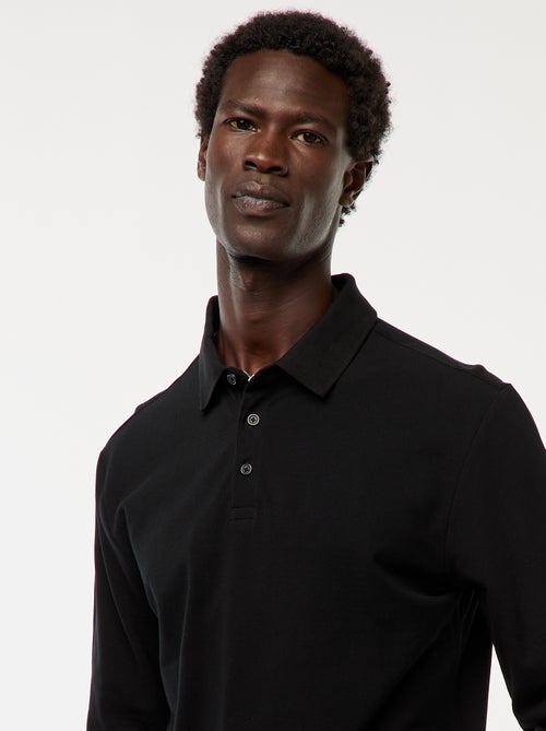 Polo de punto de piqué liso de manga larga - Kiabi