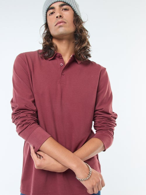 Polo de punto de piqué liso de manga larga - Kiabi
