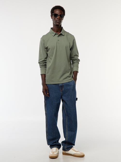 Polo de punto de piqué liso de manga larga - Kiabi