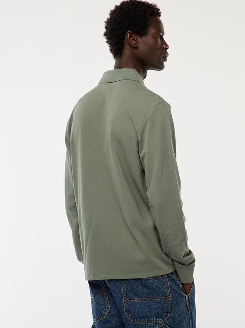 Polo de punto de piqué liso de manga larga - Kiabi