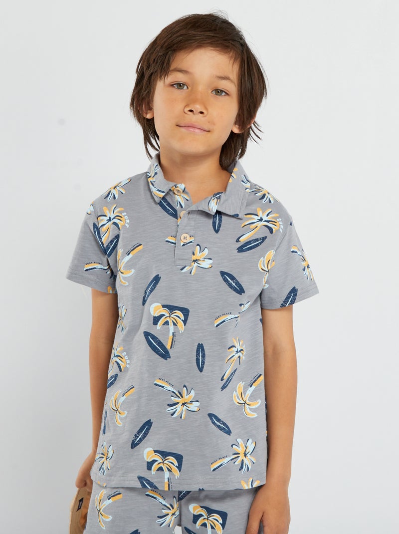 Polo de punto de piqué 'palmeras' GRIS - Kiabi