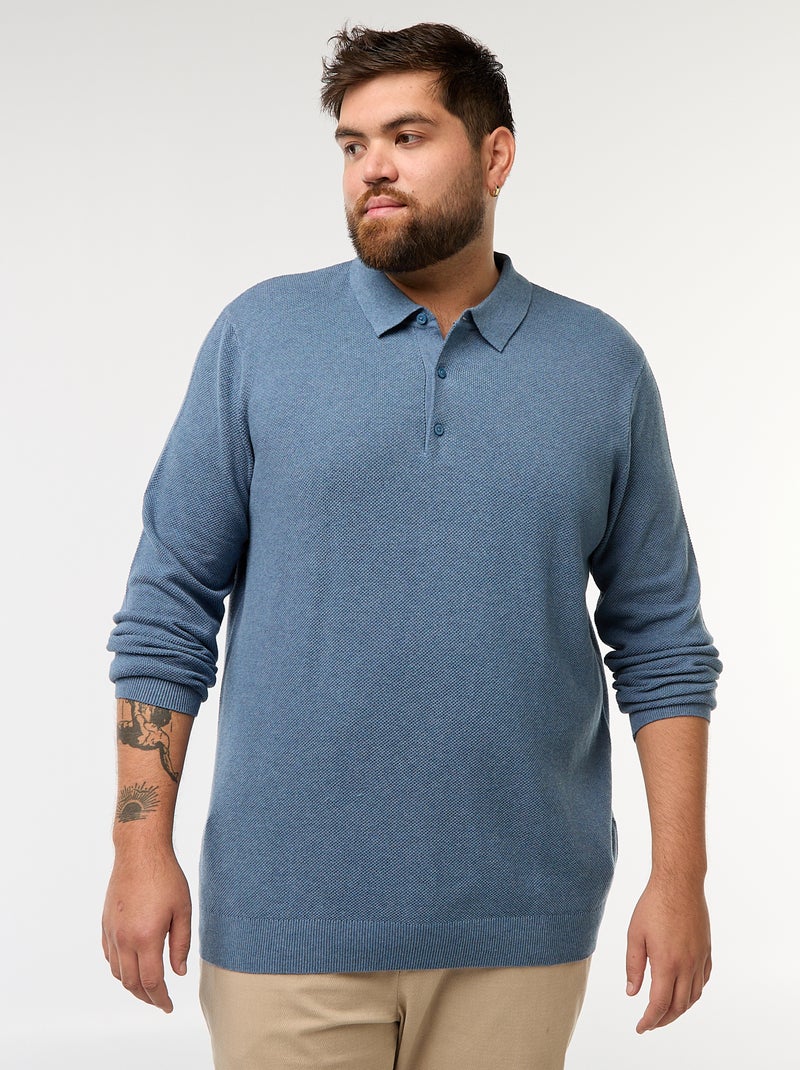 Polo de punto fantasía de manga larga Azul - Kiabi