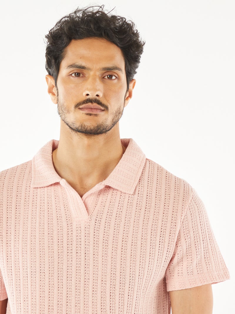 Polo de punto gofrado de manga corta ROSA - Kiabi