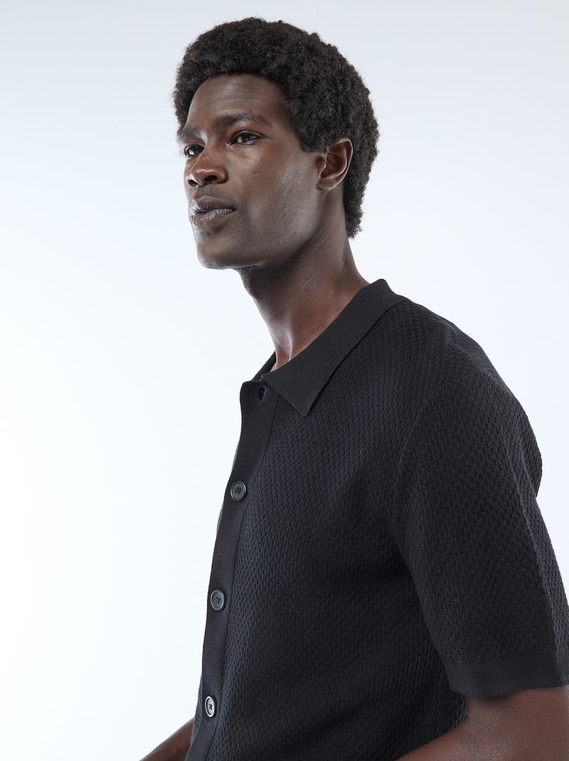 Polo de punto gofrado Negro - Kiabi