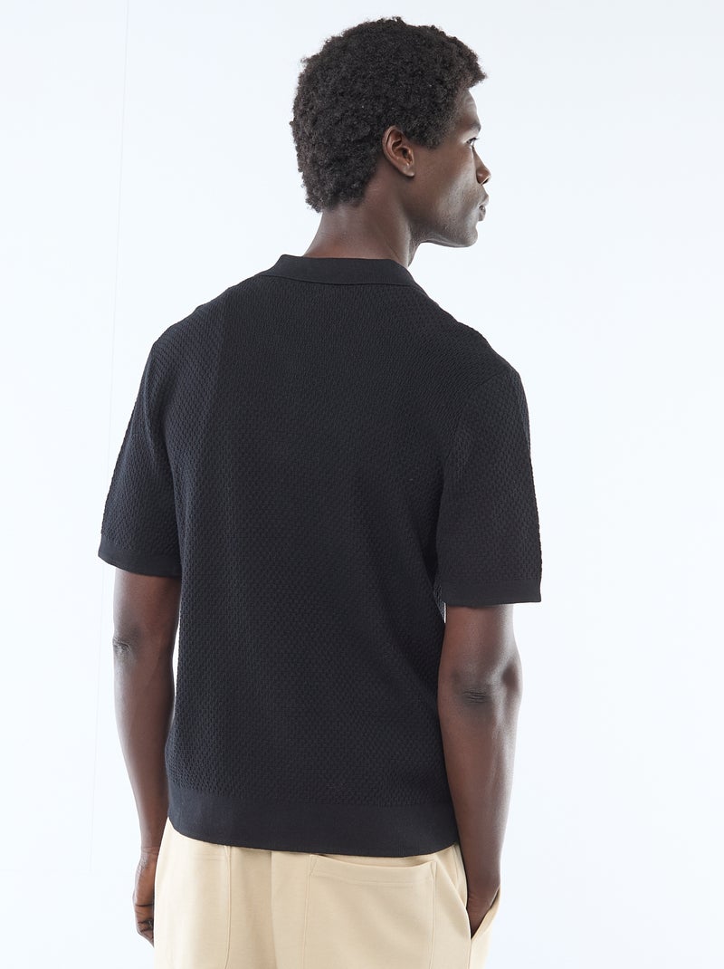 Polo de punto gofrado Negro - Kiabi
