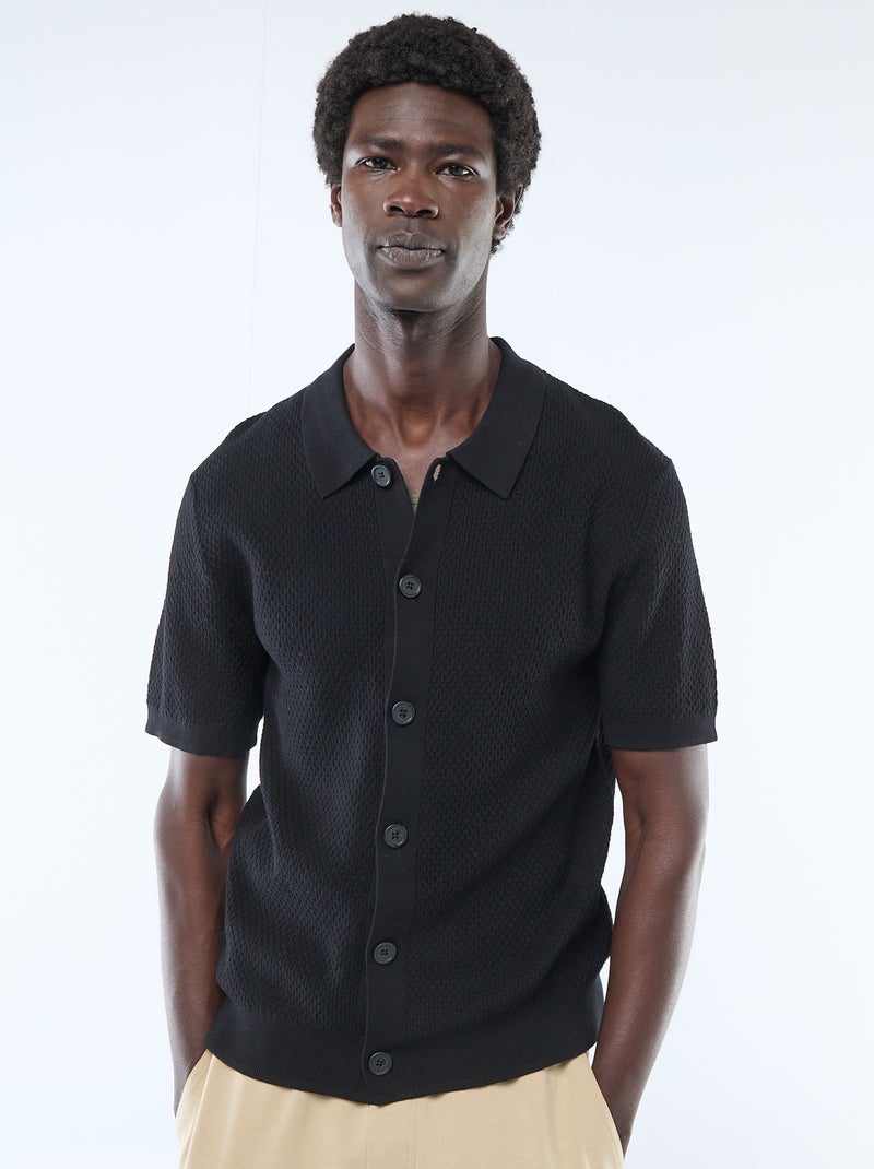 Polo de punto gofrado Negro - Kiabi