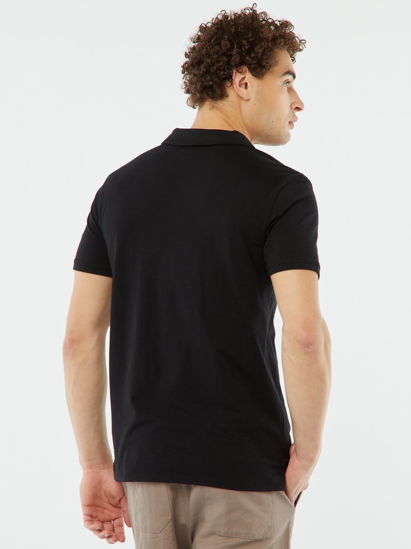Polo de punto liso con manga corta negro - Kiabi