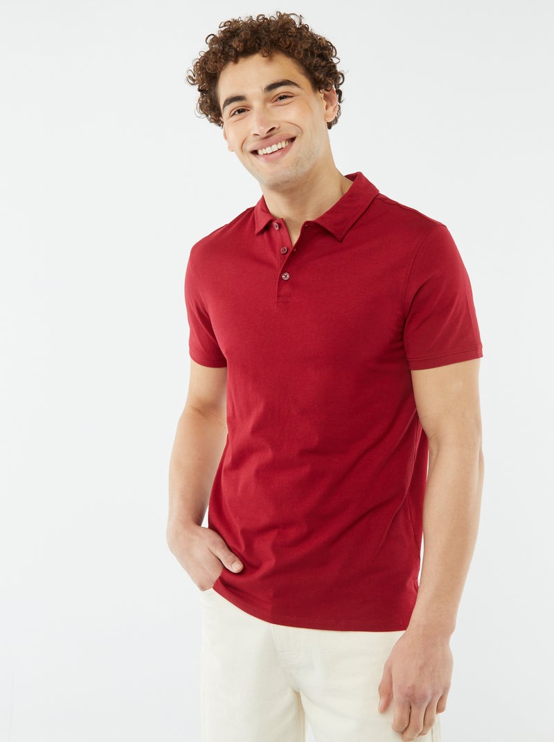 Polo de punto liso con manga corta ROJO - Kiabi